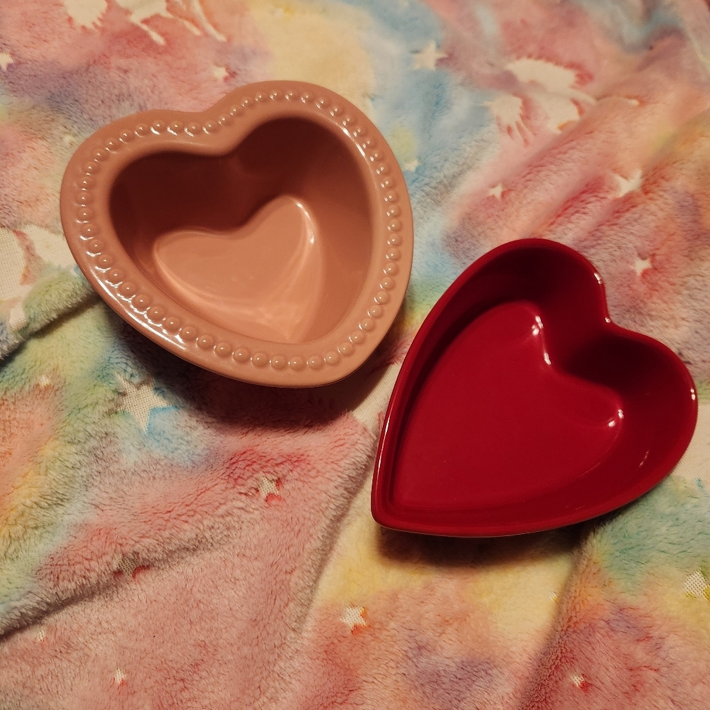 2 Heart Shaped Ceramic Dishes